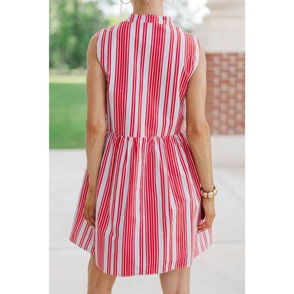 Shop the Mint Women’s Large Believe In Yourself Red Striped Babydoll Dress - Picture 2 of 9